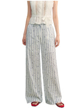 Striped Print Patchwork Embroidery Lace Straight Pants - CHINASQUAD