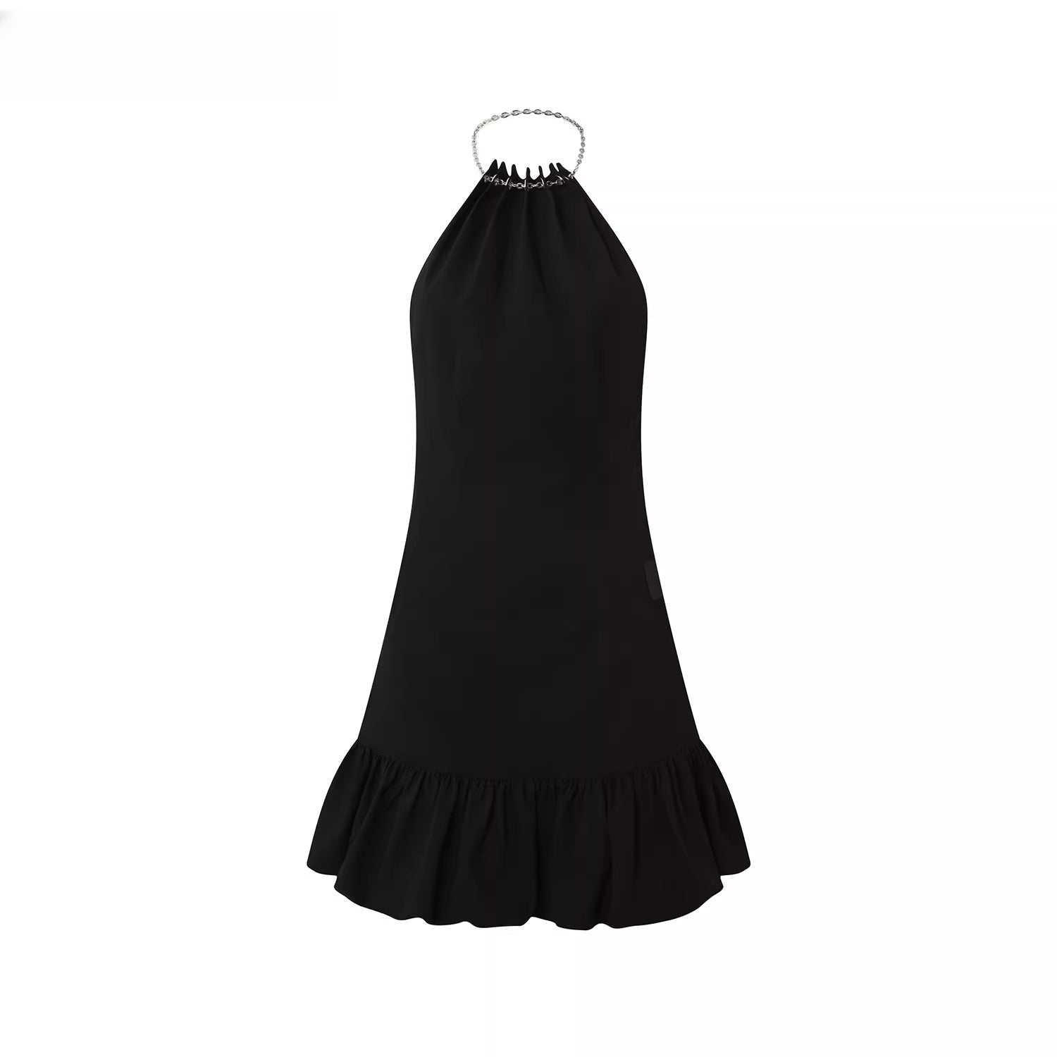 Chain Halter Bubble-Waist Mini Dress