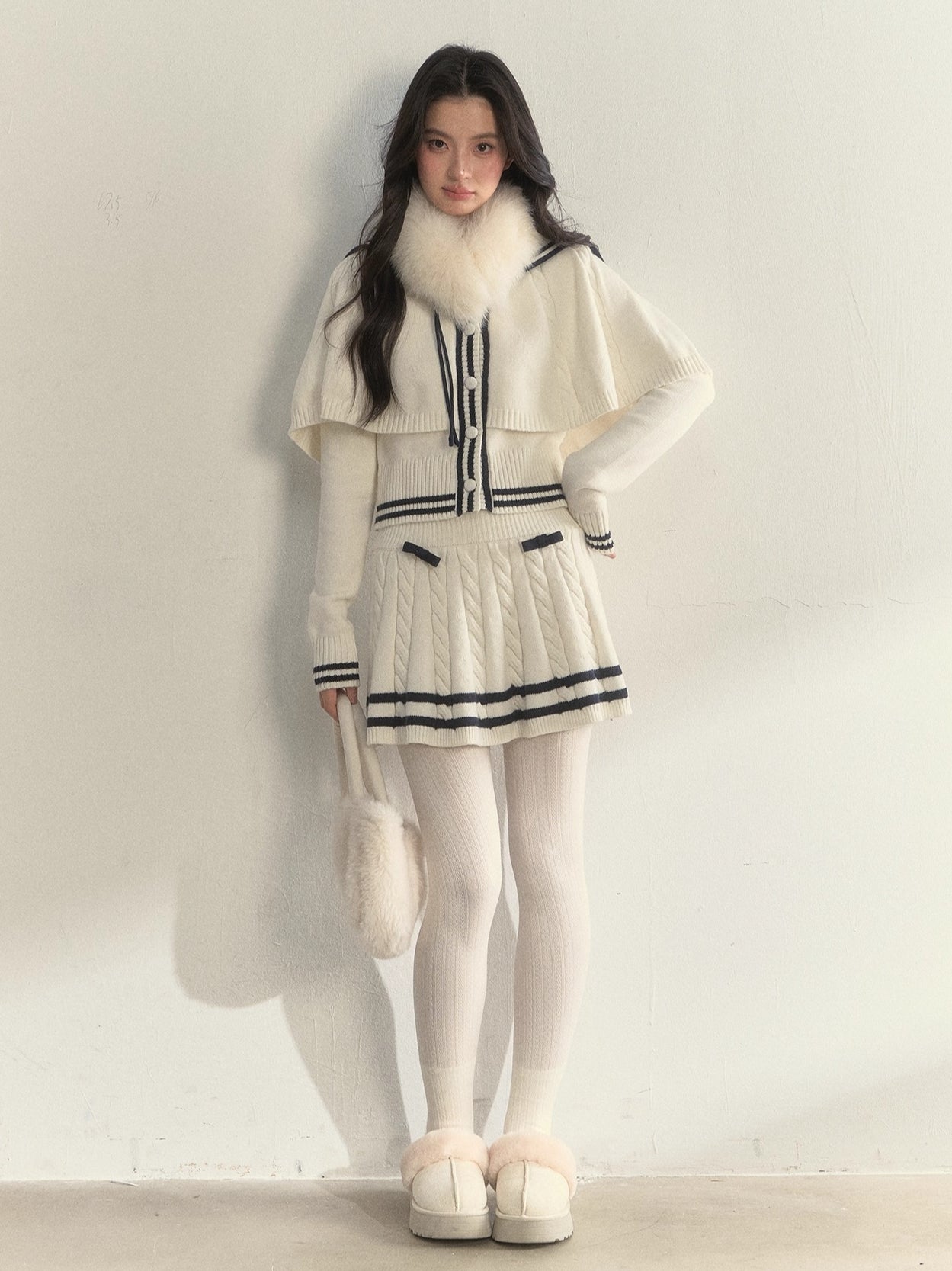 Nautical Cable-Knit Vintage Cape &amp; Skirt Set