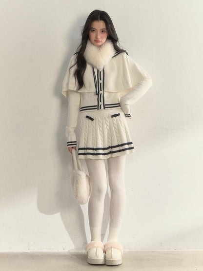Nautical Cable-Knit Vintage Cape &amp; Skirt Set