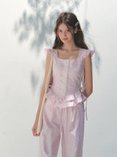 Pink Striped Flutter Sleeve Shirt - CHINASQUAD