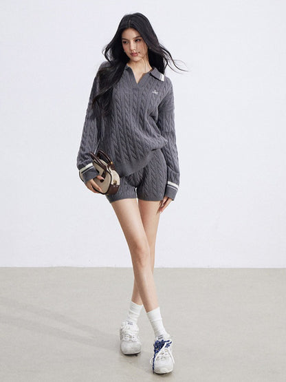 Color-Block Knit Top and Shorts Two-Piece Set