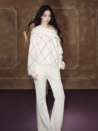 Off-Shoulder Sweatshirt &amp; Flared Wide-Leg Sweatpants Set