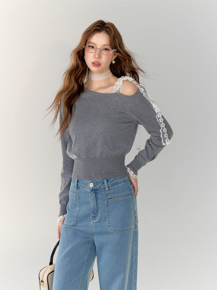 Lace-Up Shoulder Sweatshirt