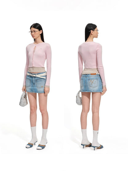 Lugano Wool Blend Contrast Layered Knit Cardigan