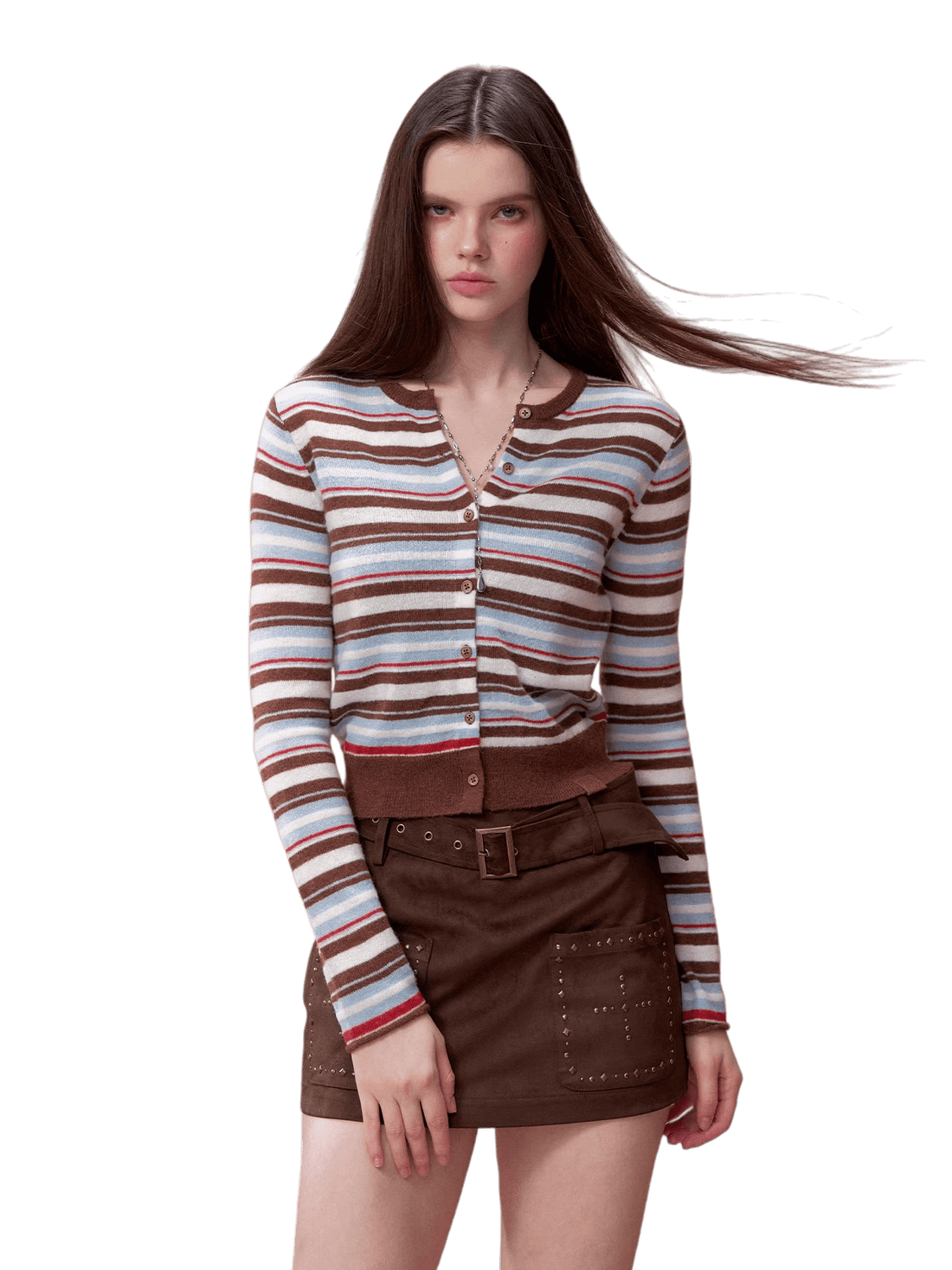 Contrast Striped Wool-Blend Knit Cardigan