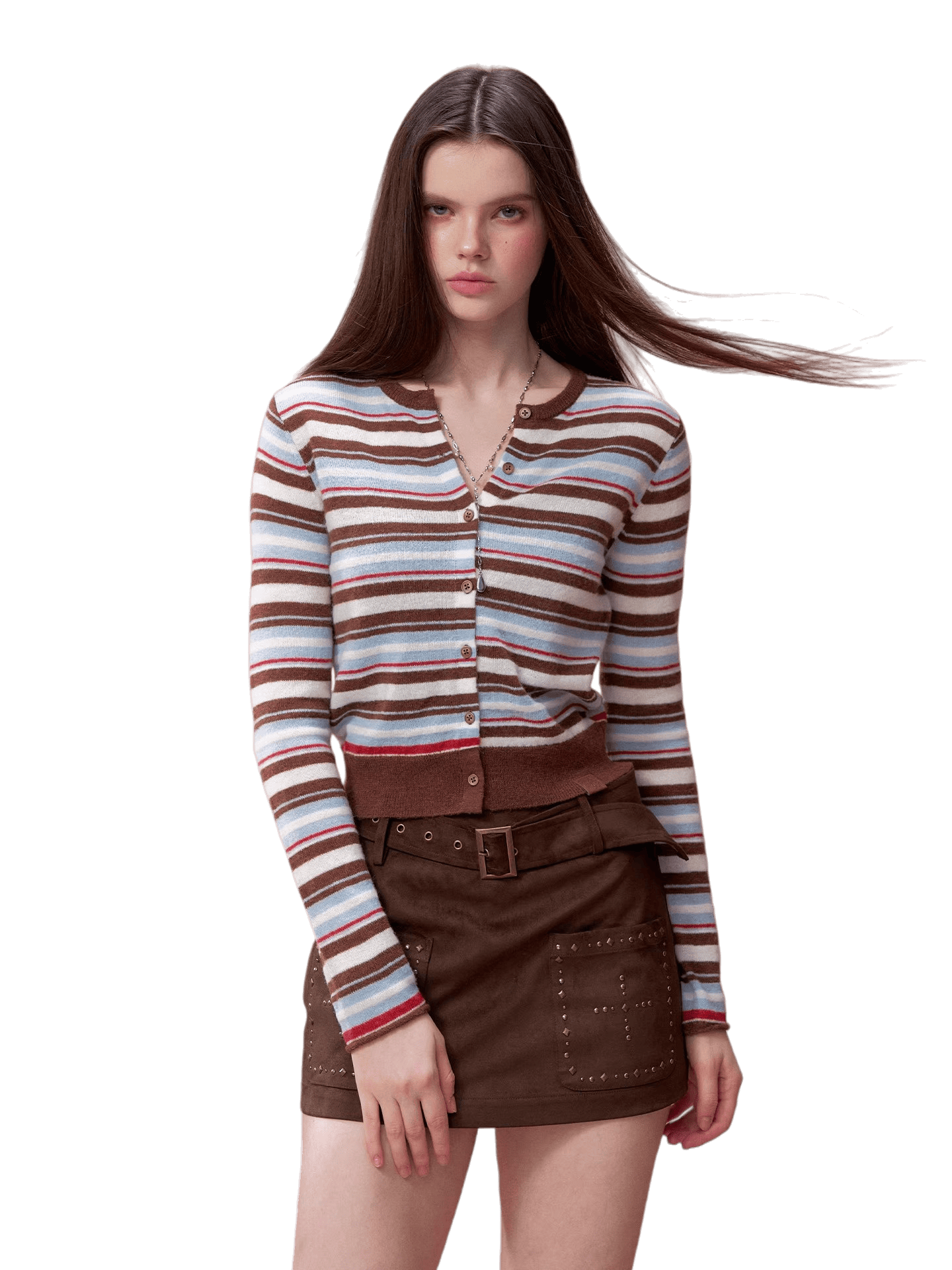 Contrast Striped Wool-Blend Knit Cardigan