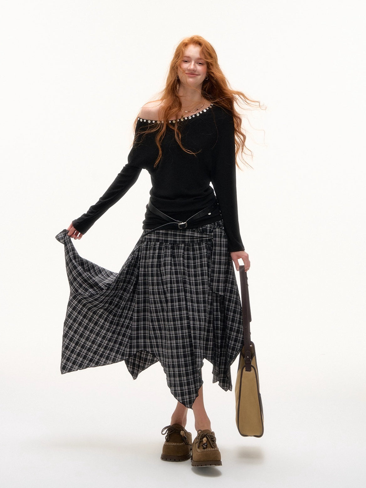 Irregular Hem Plaid Skirt