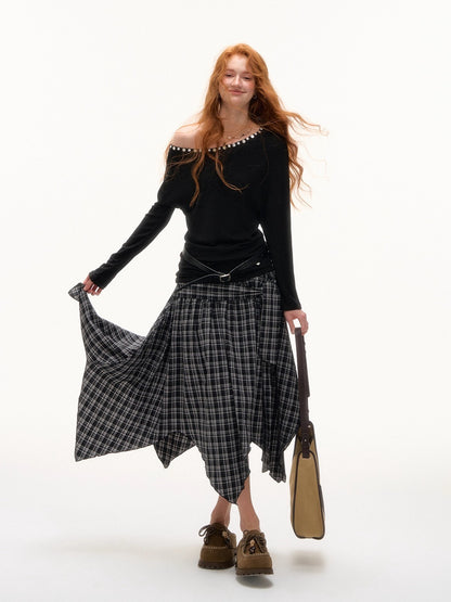 Irregular Hem Plaid Skirt