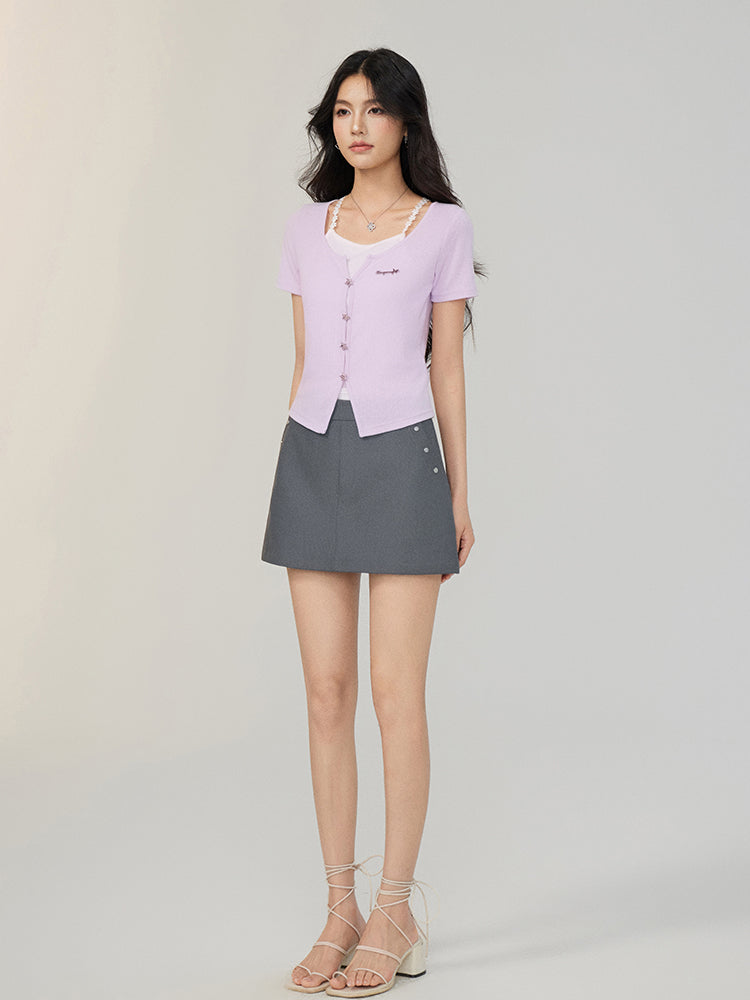 Faux Two-Piece Tencel Blouse