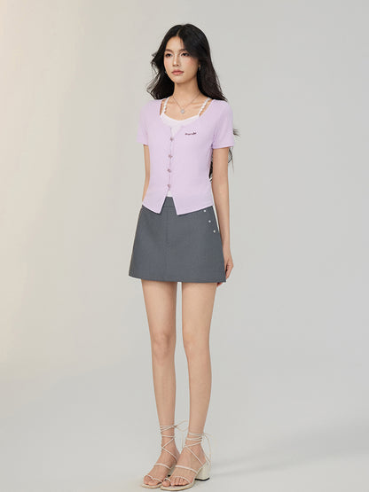 Faux Two-Piece Tencel Blouse