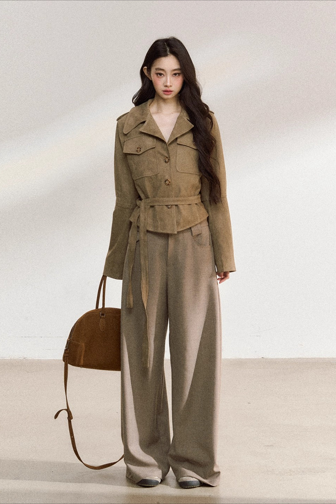 Khaki Suede Cropped Jacket