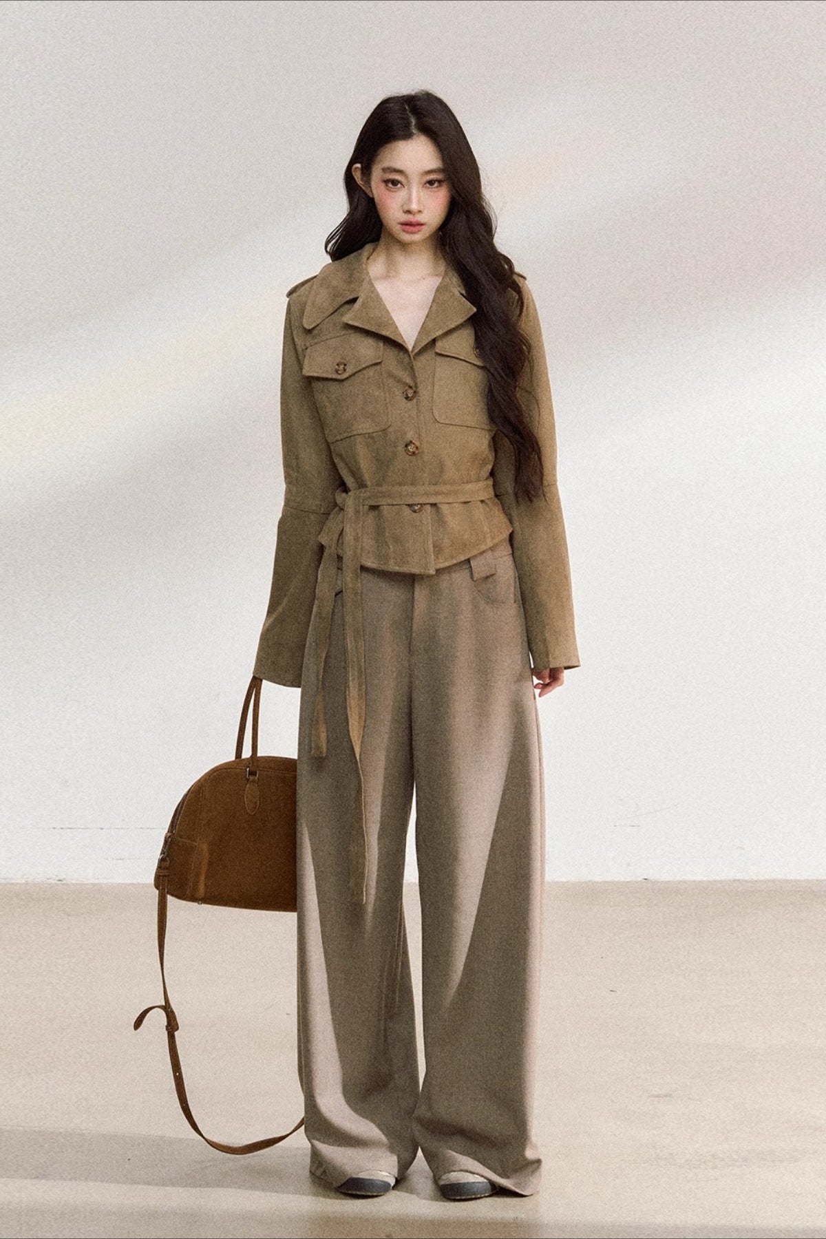Khaki Suede Cropped Jacket