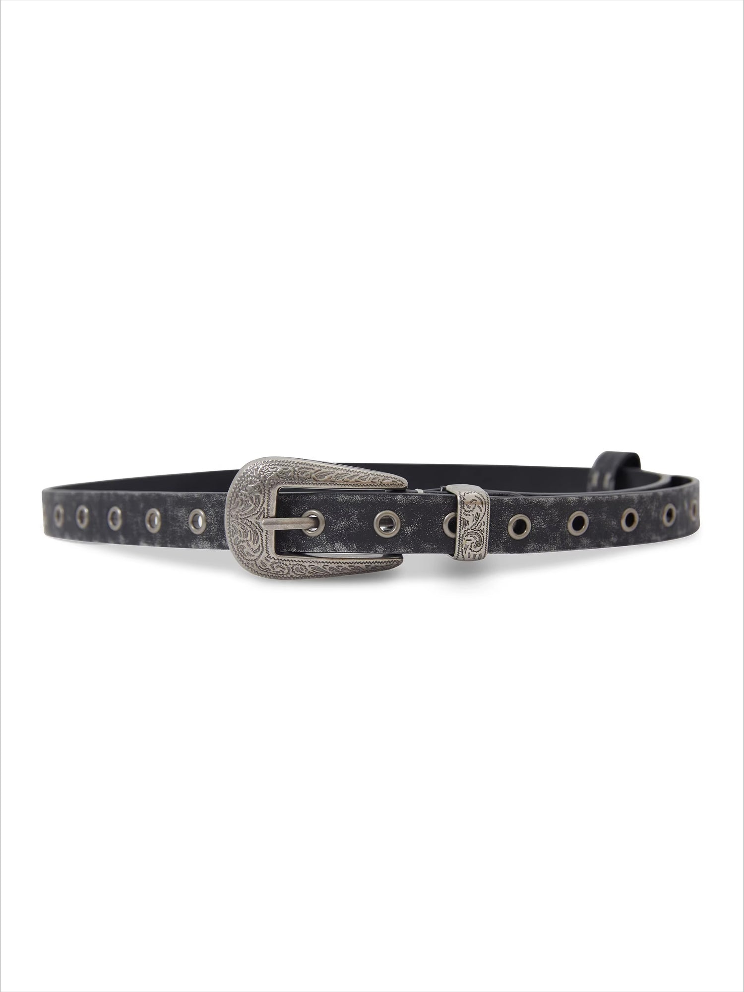 Matte Silver Alloy Buckle Distressed Leather Belt