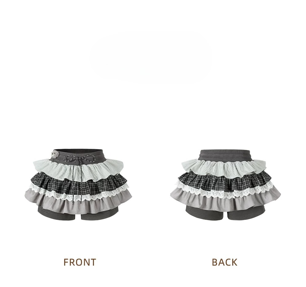 Patchwork Ruffle Tiered Skort