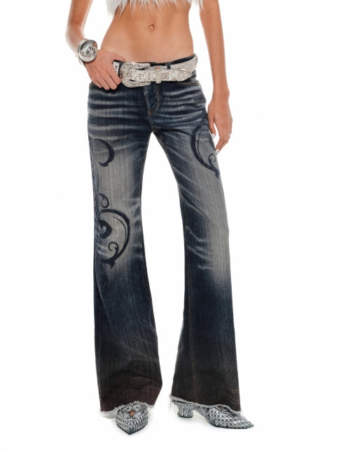 Blue Washed Distressed Straight-leg Jeans