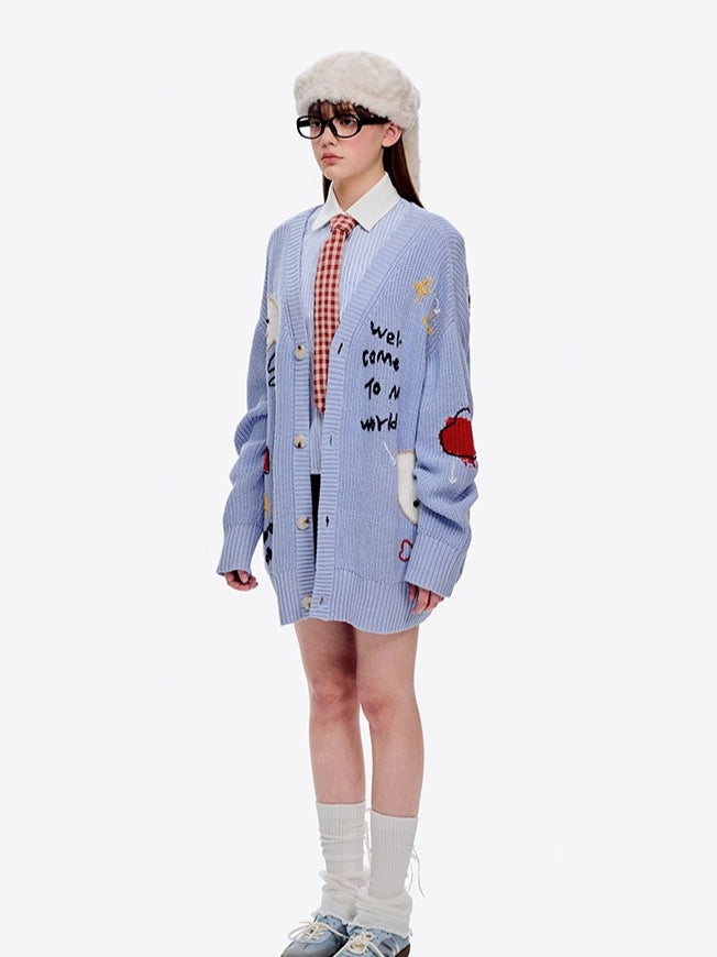 Graffiti Knit V-Neck Cardigan