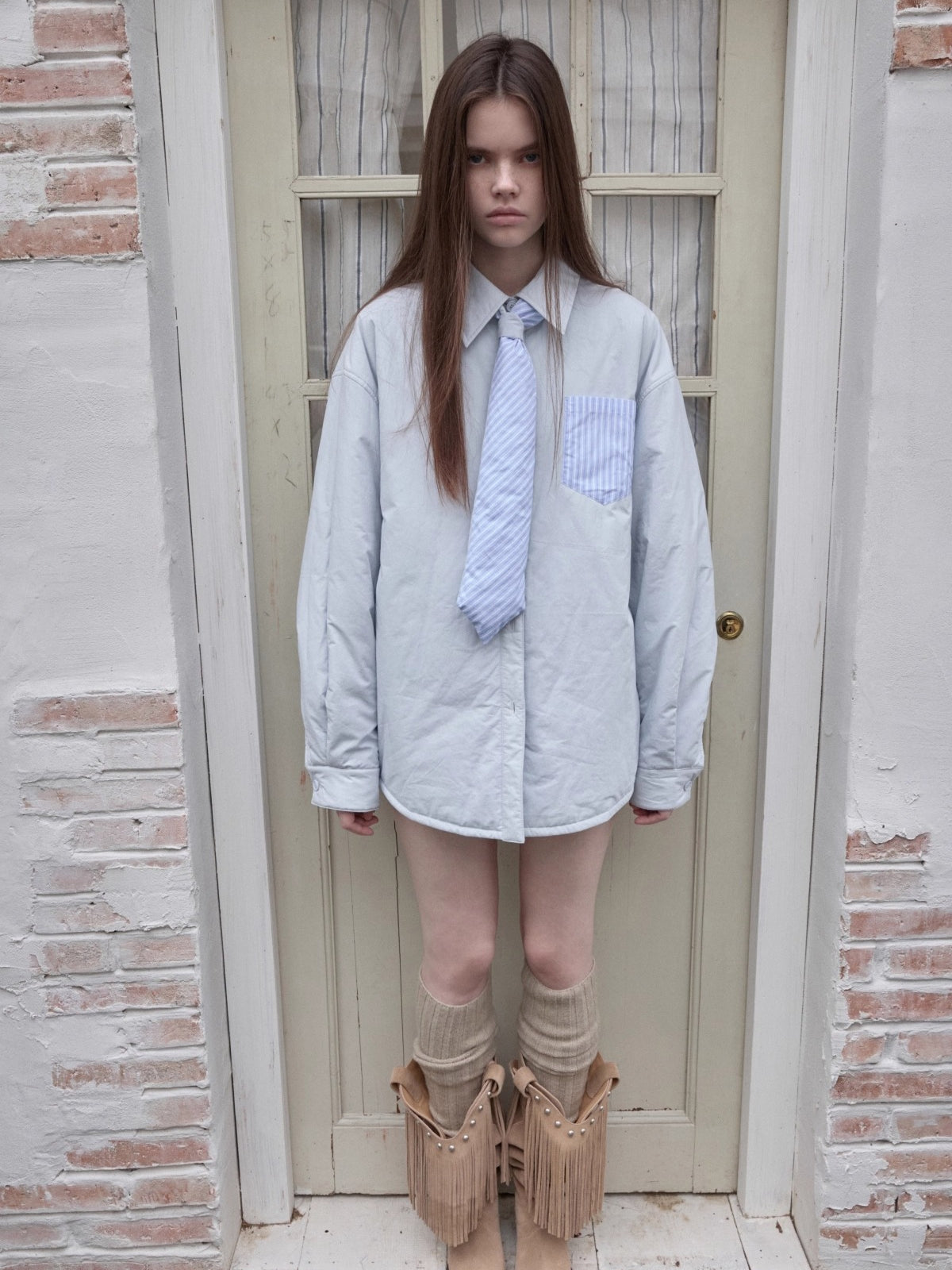 Embroidered Striped Reversible Jacket Set