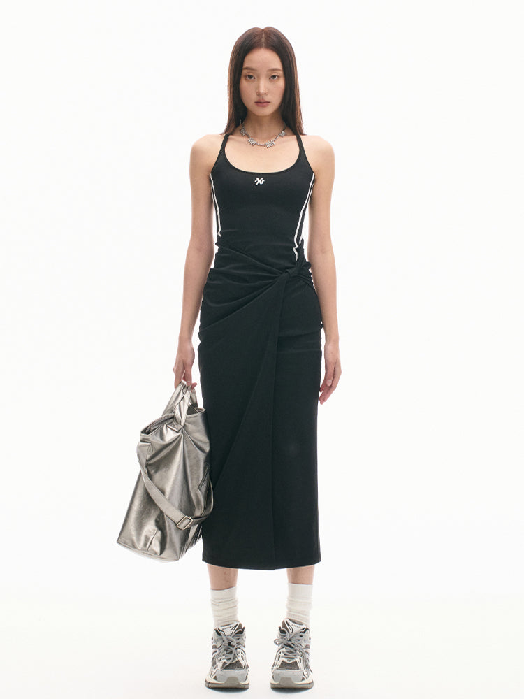 Color Block Casual Slimming Waist Mid-Length Dress