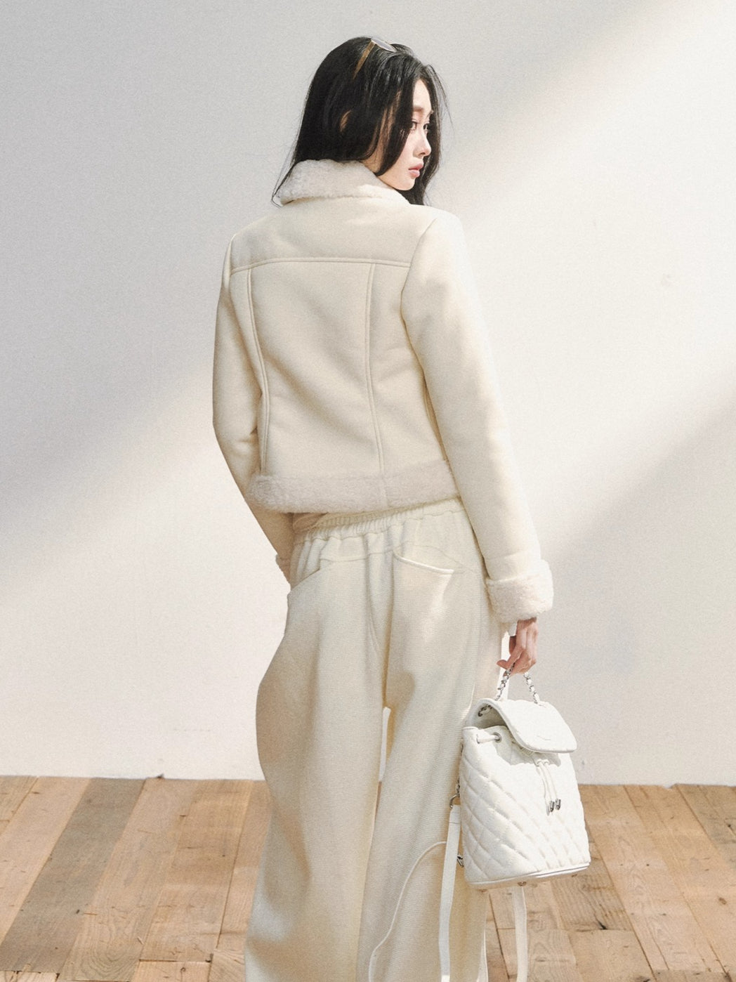 Two-Tone Shearling Cropped Jacket