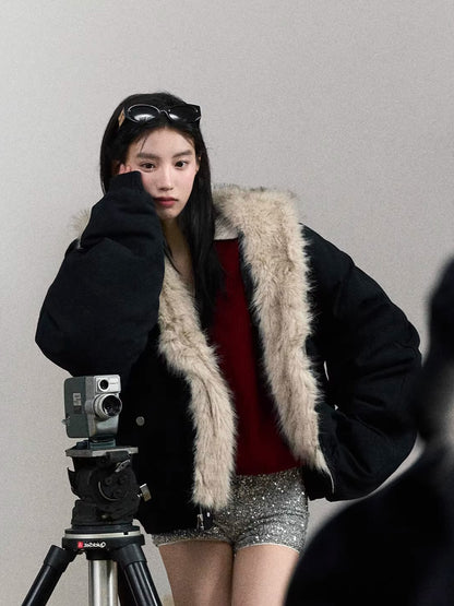 Faux Fur–Trimmed Aviator Parka Jacket