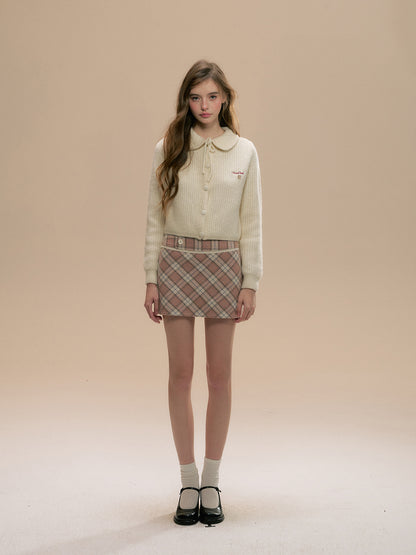 (Final Sale) Pink Plaid Wool Mini Skirt