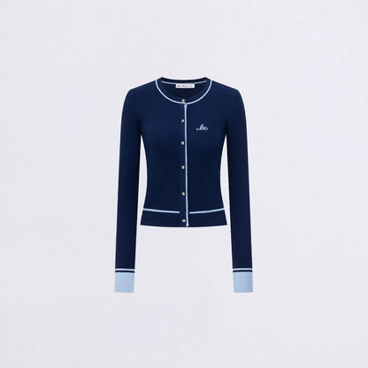 Contrast-Trim Slim-Fit Knit Cardigan