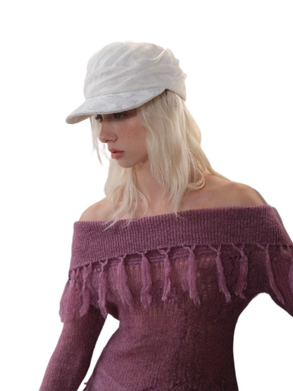 Brim Pleated Adjustable Beret Hat