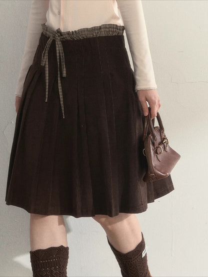 Charm Hazelnut Corduroy Pleated Skirt