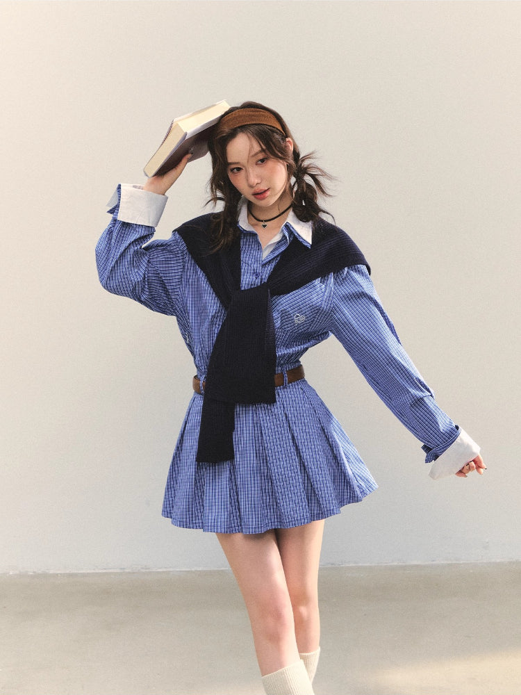 Shawl Fake Two-Piece Waist-Cinching A-Line Dress