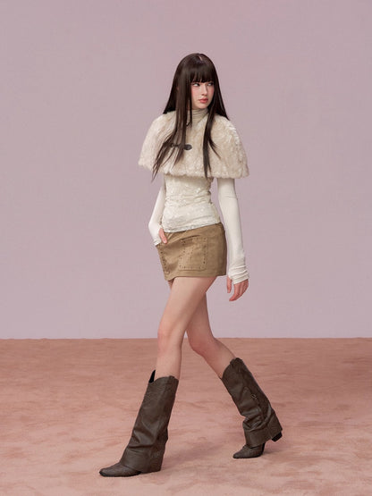 Lace-Panel Fitted Long-Sleeve T-Shirt