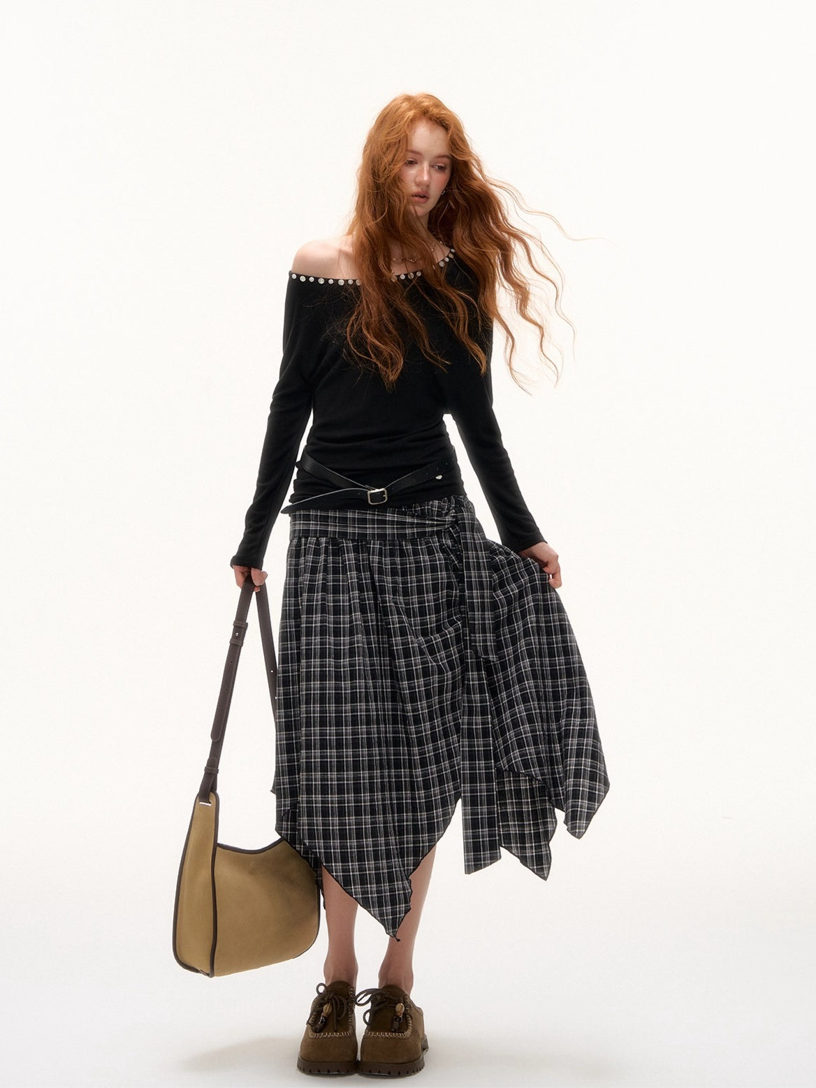 Irregular Hem Plaid Skirt