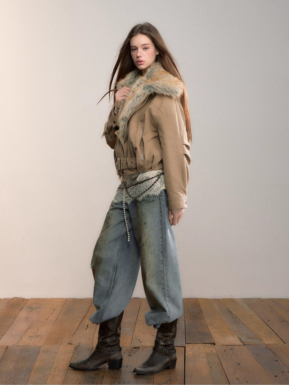 Detachable Gradient Faux Fur Padded Jacket