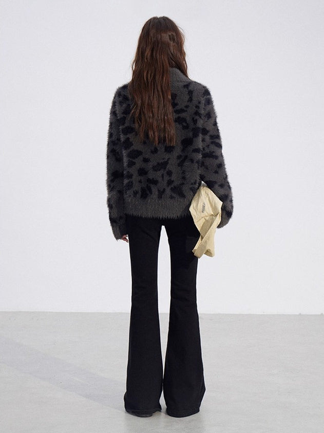 Leopard Mink-Plush Knit Sweater