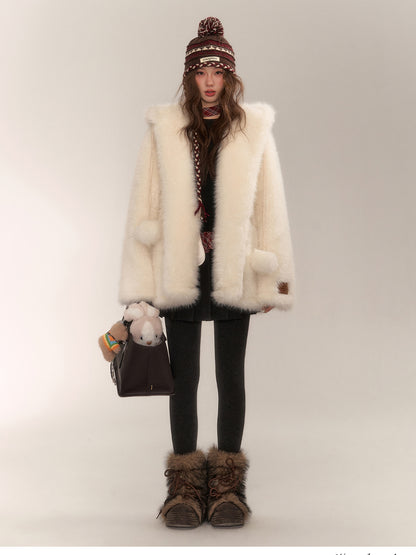 Short Hooded Faux Fur Coat