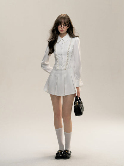 Off-white Pleated Shirt Collar Dress