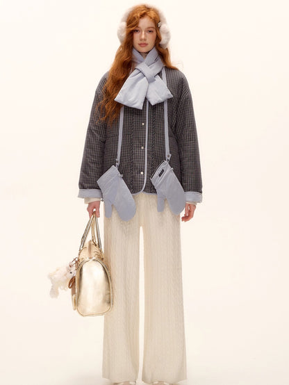 Vintage Blue Plaid Reversible Padded Jacket Set