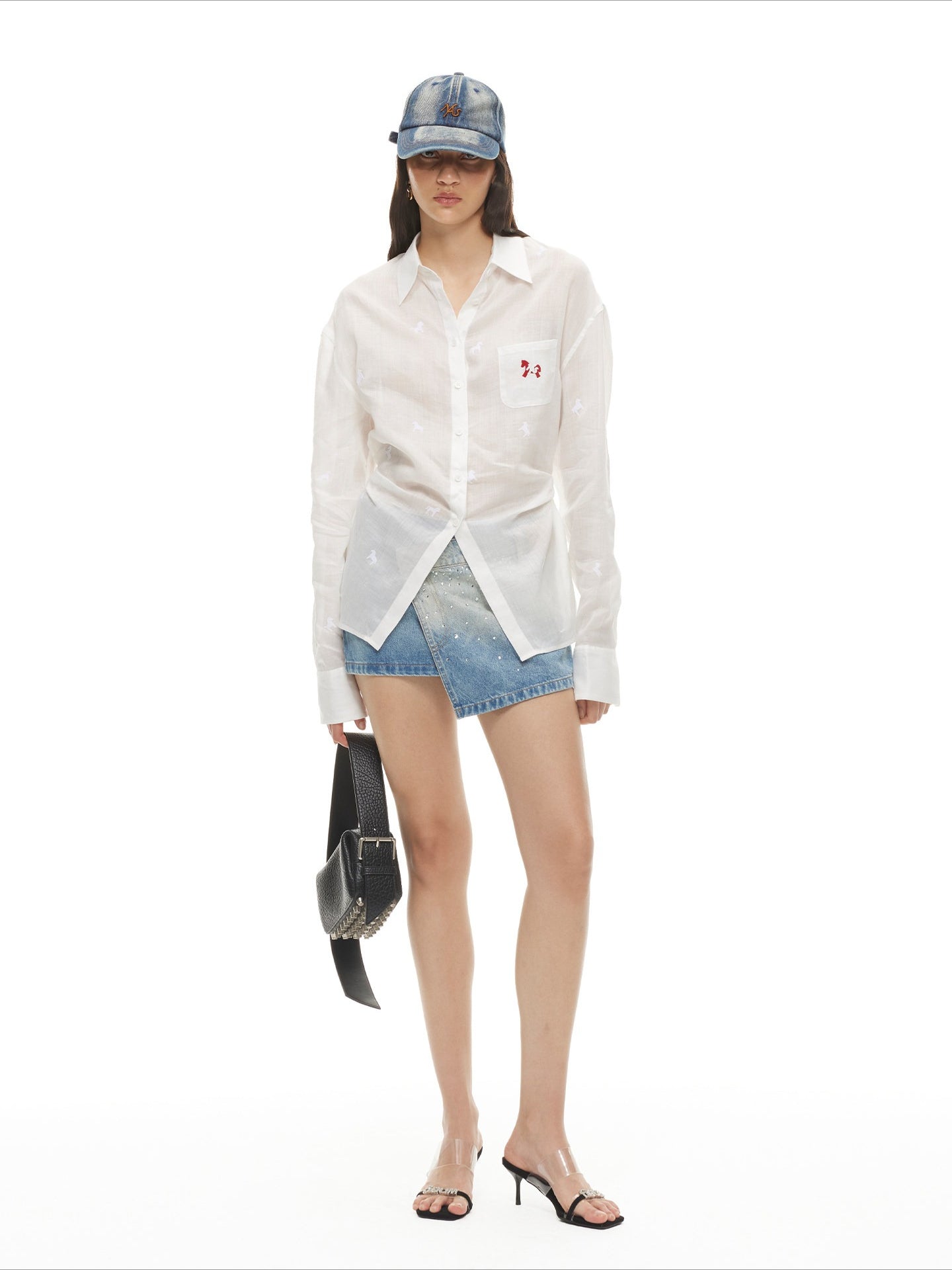 Twisted Pony Print Tie-Front Lyocell Ramie Shirt