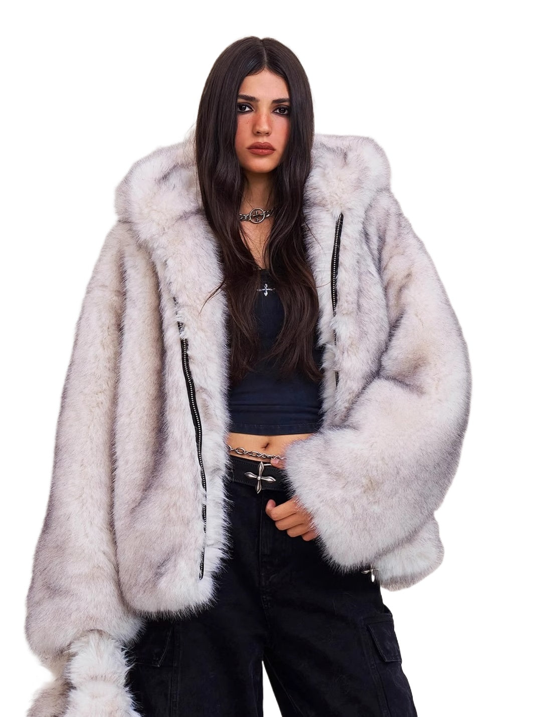 Cross Relic Oversized Faux Fur Hoodie