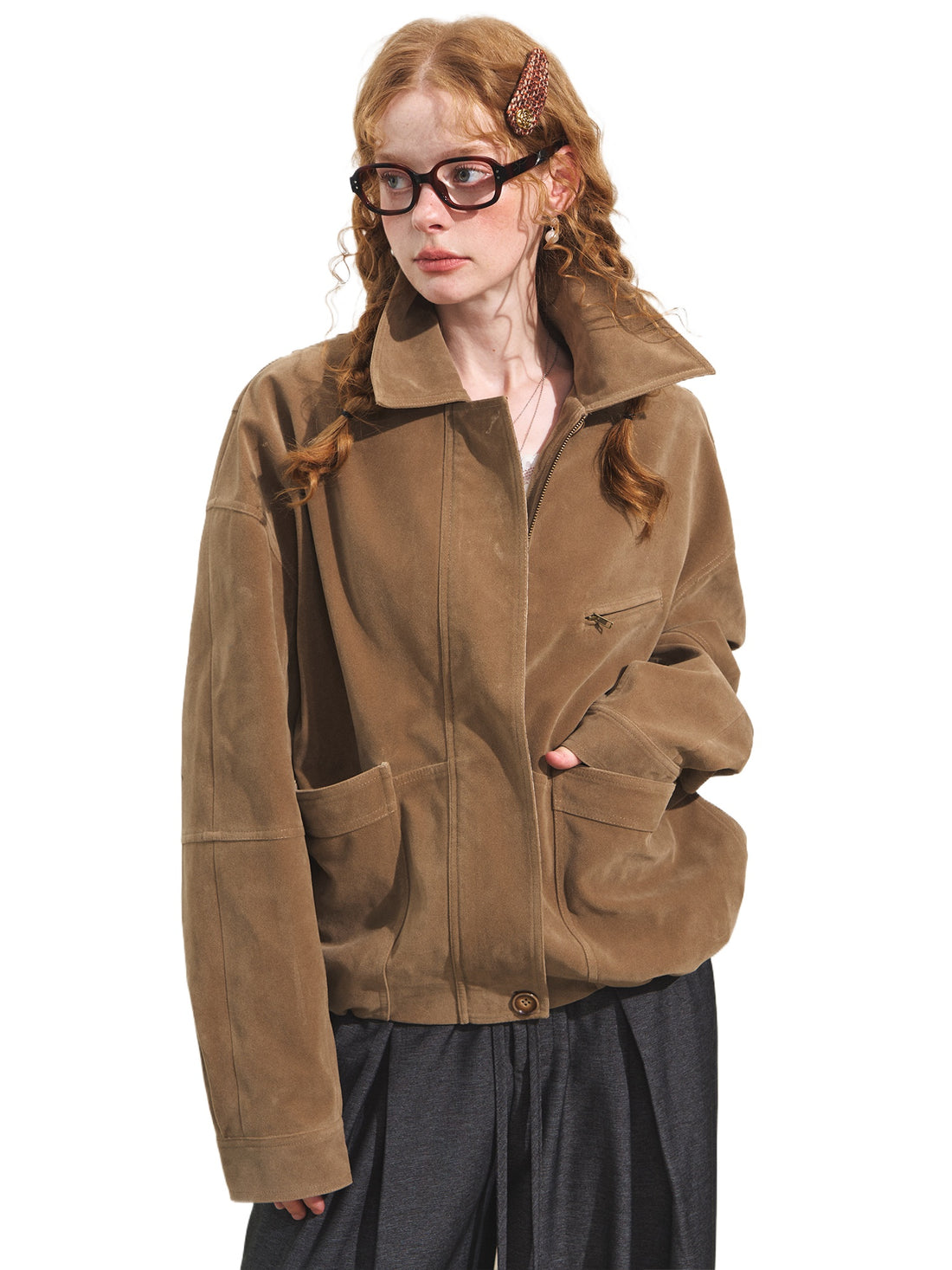 Suede Fog-Effect Oversized Jacket
