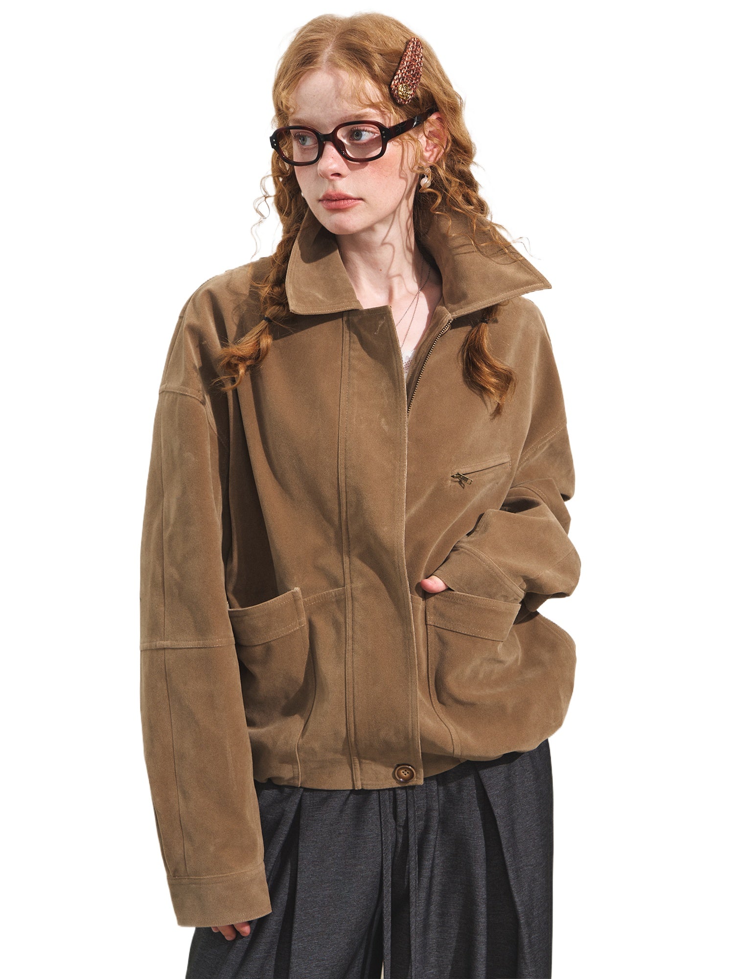 Suede Fog-Effect Oversized Jacket