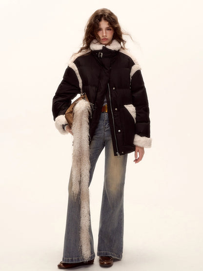Faux Shearling Panel Down Jacket