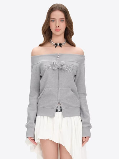 Shimmer Waffle Off-Shoulder Sweatshirt