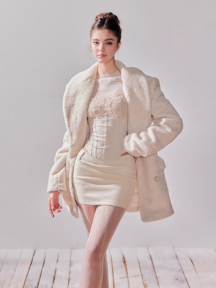 Cedar White Tea Shearling Belted Jacket