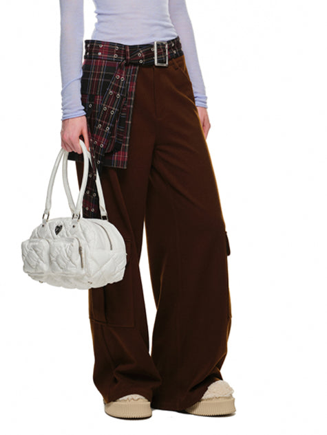 Brown Wool Wide-Leg Pants