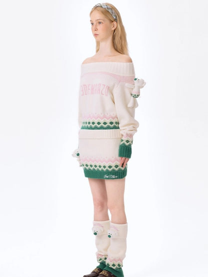 Jacquard A-Line Knit Mini Skirt