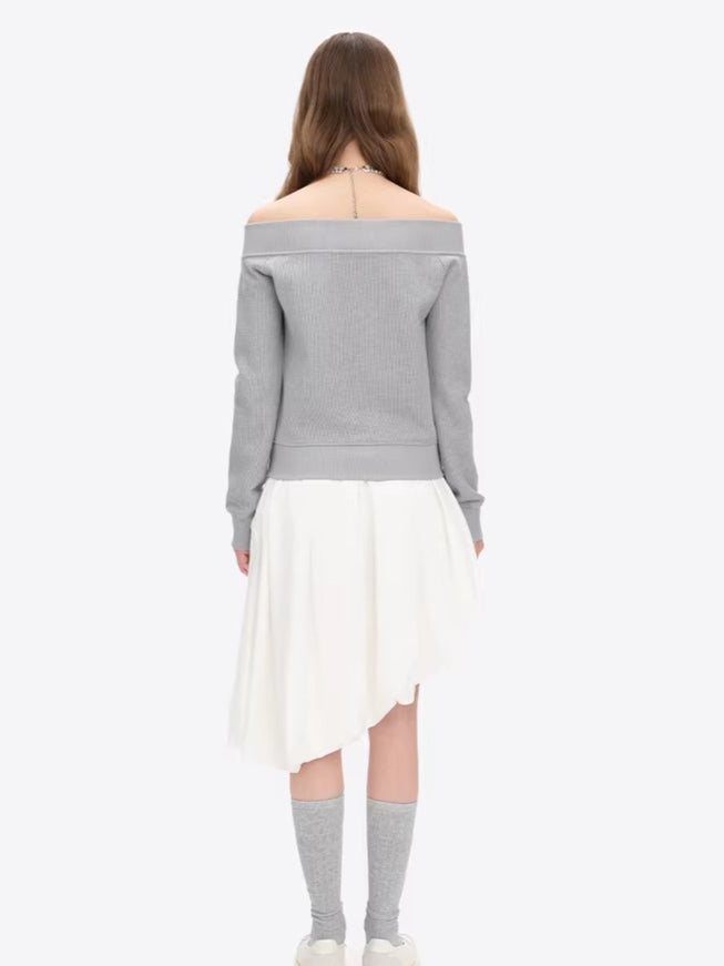 Shimmer Waffle Off-Shoulder Sweatshirt