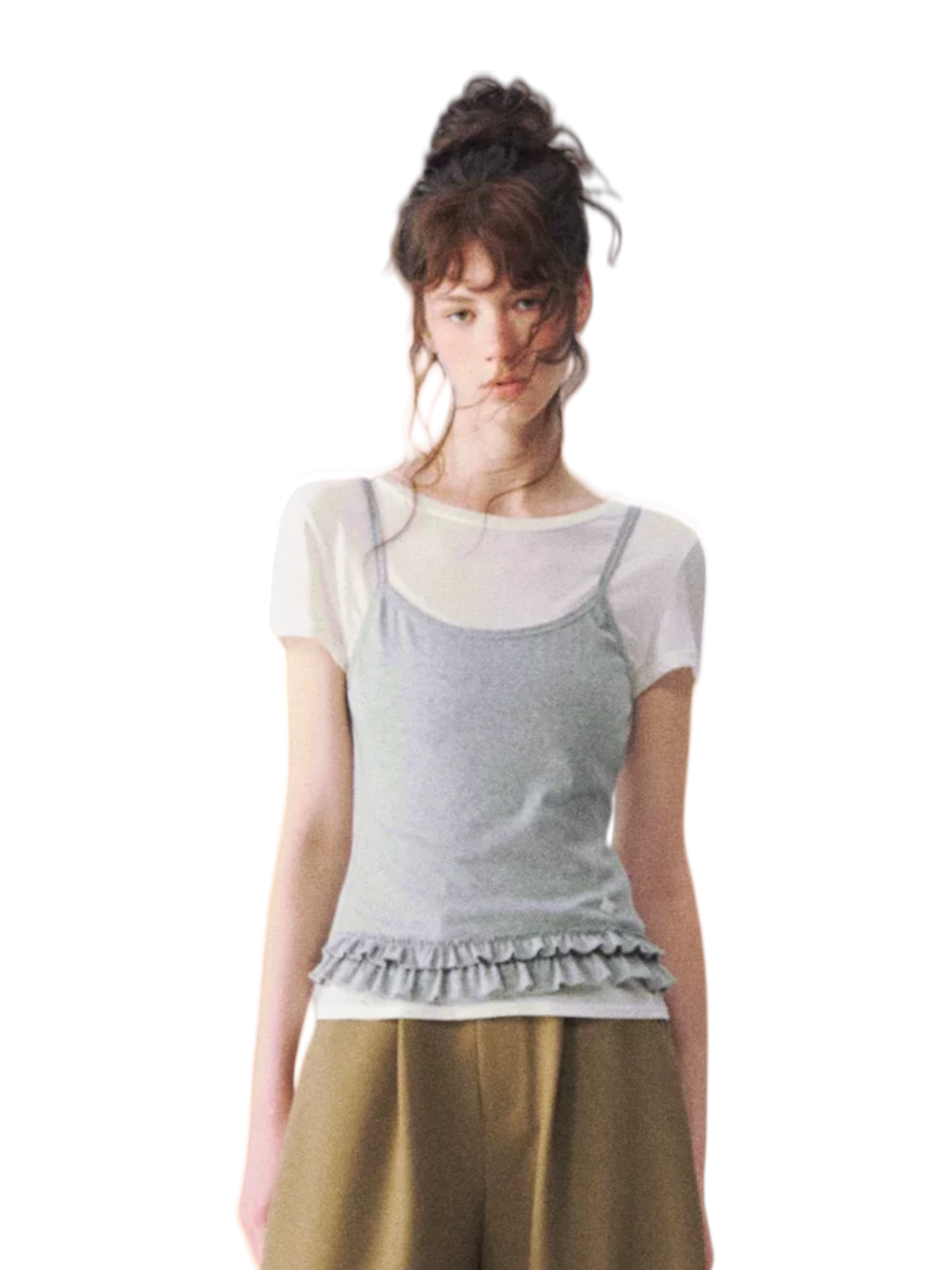 Layered Ruffle Trim Two-Piece Short Sleeve Top
