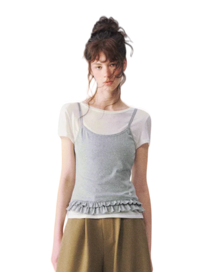 Layered Ruffle Trim Two-Piece Short Sleeve Top