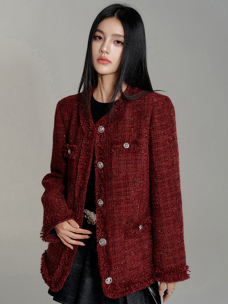 Chanel-Style Wool Outer Layer Down Jacket